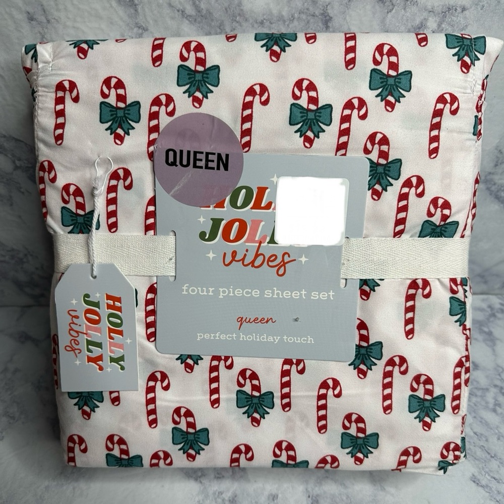 Christmas Candy Cane Queen Sheet Set